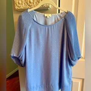 Umgee Blue Puff Sleeve Embellished Blouse - M